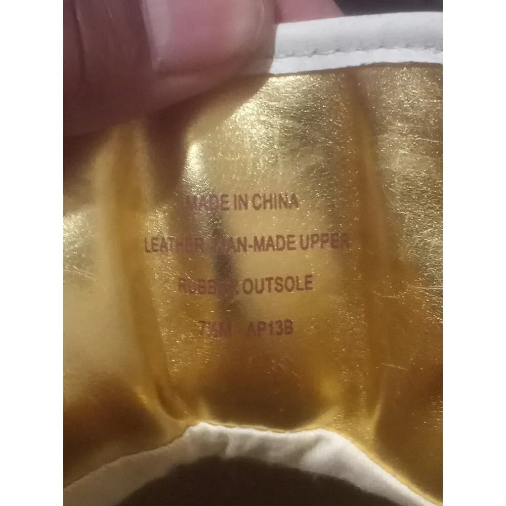 Women Michael Kors Athletic Tennis Shoes hightop logo SZ 7.5M Gold/white Leather - Picture 2 of 14